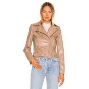 NWT superdown giovanna faux leather moto jacket size small in tan *Missing Belt*